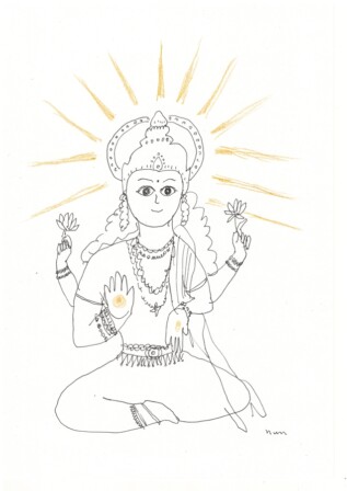 美と富、豊穣、幸運の女神。
とってもゴージャス。絶世の美女らしい。ヴィシュヌの奥さん。手からは金貨がとめどなくあふれ出る。